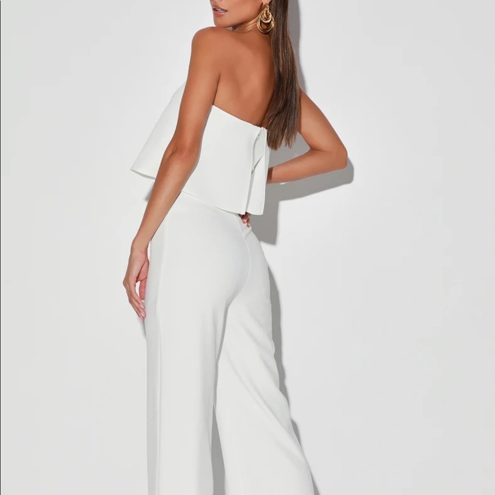 LuLus What Lovers Do White Strapless Wide-leg jumpsuit